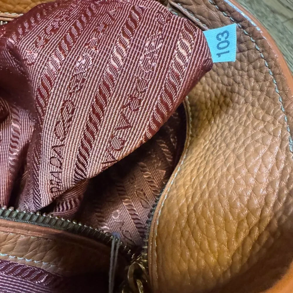 PRADA Tan Brown Vitello Daino Leather Hobo Bag